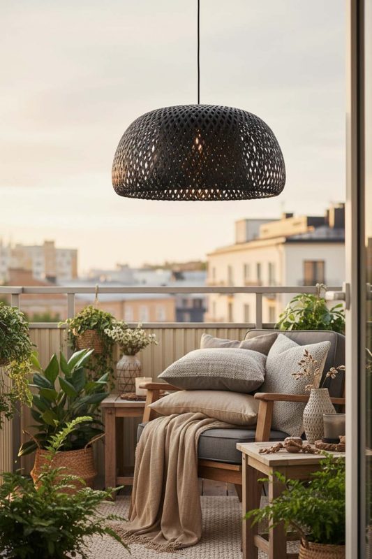 Balcony Natural Bamboo Basket Light Shade - Sunset Chill Vibes