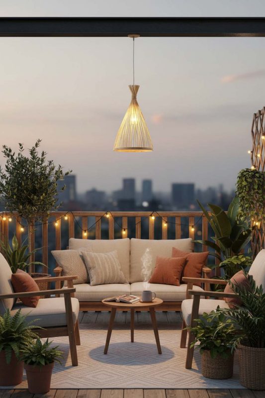 Balcony Natural Bamboo Tapered Pendant Light - Romantic Outdoor Corner