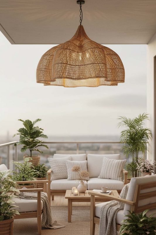 Balcony Natural Bloom Rattan Pendant Light - Warm Evening Glow
