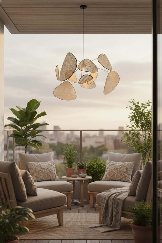 Balcony Natural Rattan Petal Ceiling Light - Romantic Outdoor Corner