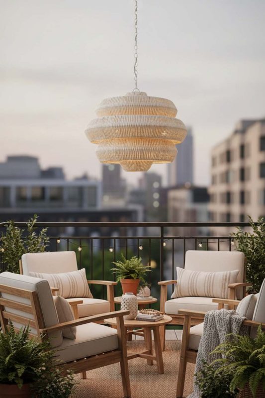 Balcony Natural Tiered Rattan Chandelier - Small But Stunning
