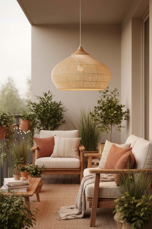 Balcony Natural Vintage Wood Rattan Pendant Light - Sunset Chill Vibes