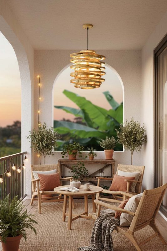 Balcony Rattan Beehive Pendant Light - Warm Evening Glow