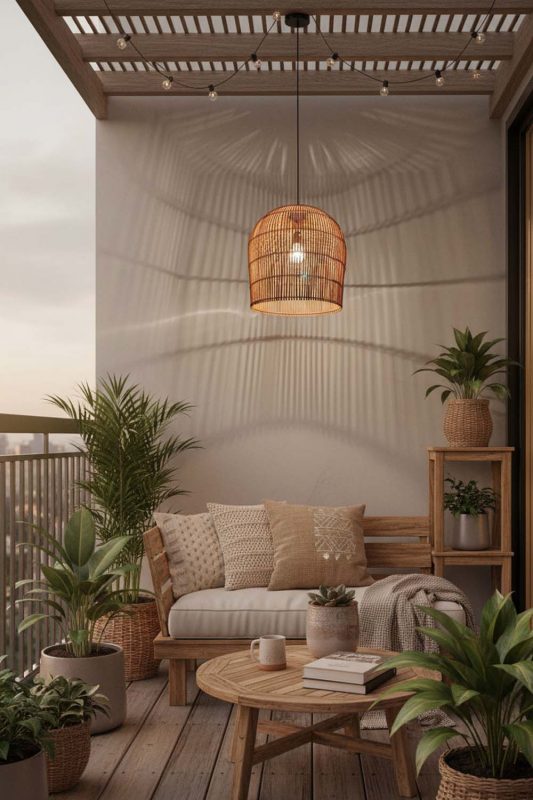 Balcony Rattan Bell Shaped Pendant Light - Warm Evening Glow