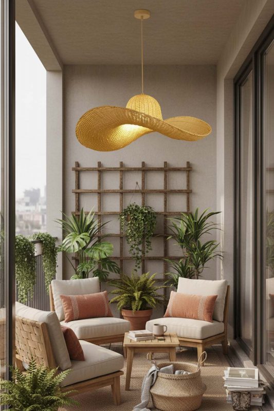 Balcony Rattan Hat Pendant Light - Cozy & Relaxing