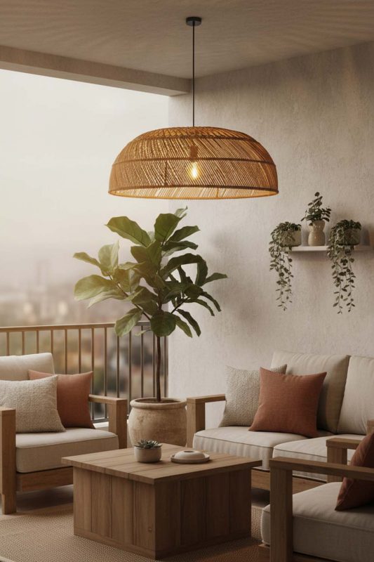 Balcony Rattan Large Dome Pendant Light - Romantic Outdoor Corner