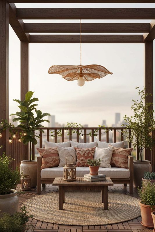 Balcony Rattan Lotus Pendant Light - Romantic Outdoor Corner