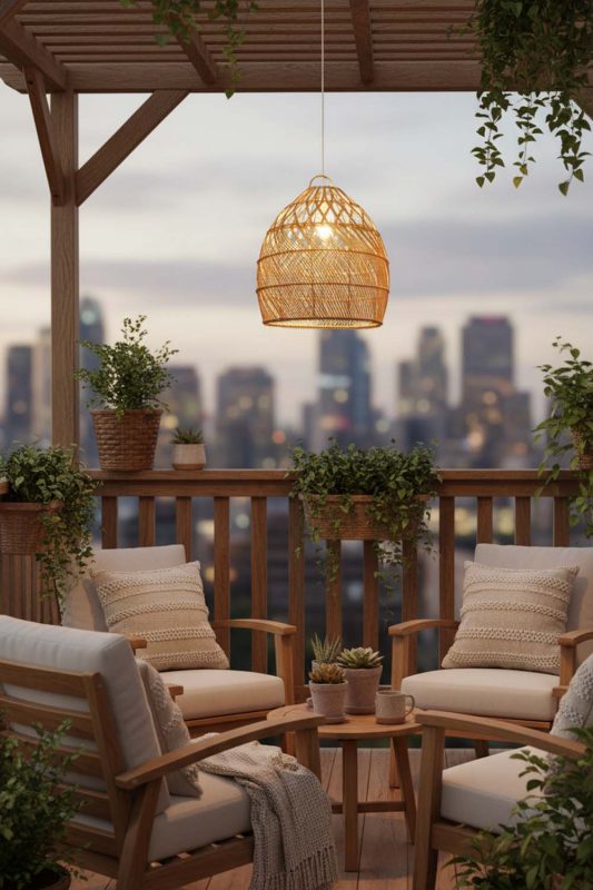 Balcony Rattan Tapered Pendant Light - Warm Evening Glow