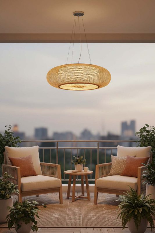 Balcony Round Bamboo Drum Chandelier - Cozy & Relaxing