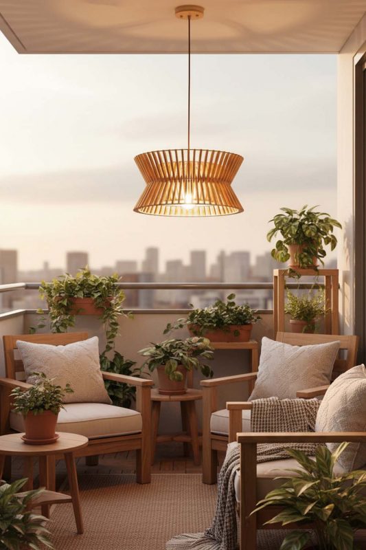 Balcony Round Wood Slat Pendant Light - Romantic Outdoor Corner