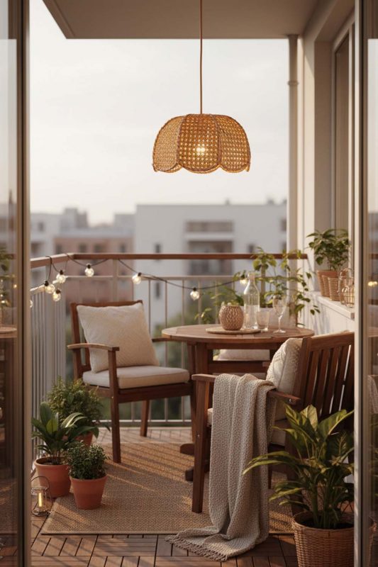 Balcony Scalloped Wicker Lampshade - Sunset Chill Vibes