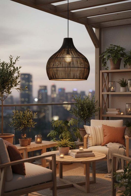Balcony Simple Black Rattan Pendant Light - Sunset Chill Vibes