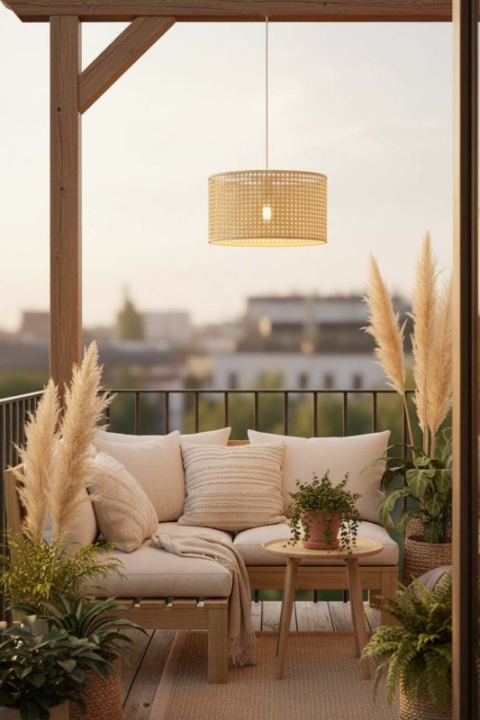 Balcony Small Rattan Drum Pendant Light - Cozy & Relaxing