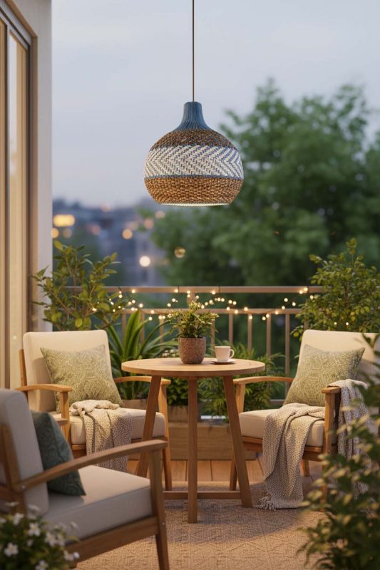 Balcony Tan Brown White Rattan Pendant Light - Cozy & Relaxing