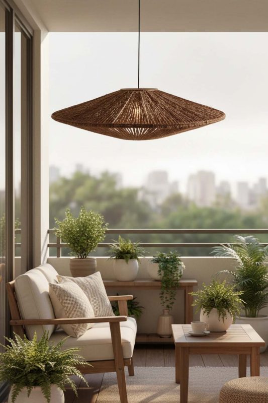 Balcony Ufo Jute Rope Pendant Light - Warm Evening Glow
