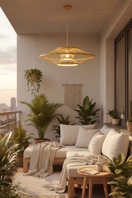 Balcony Ufo Suspension Bamboo Light - Romantic Outdoor Corner