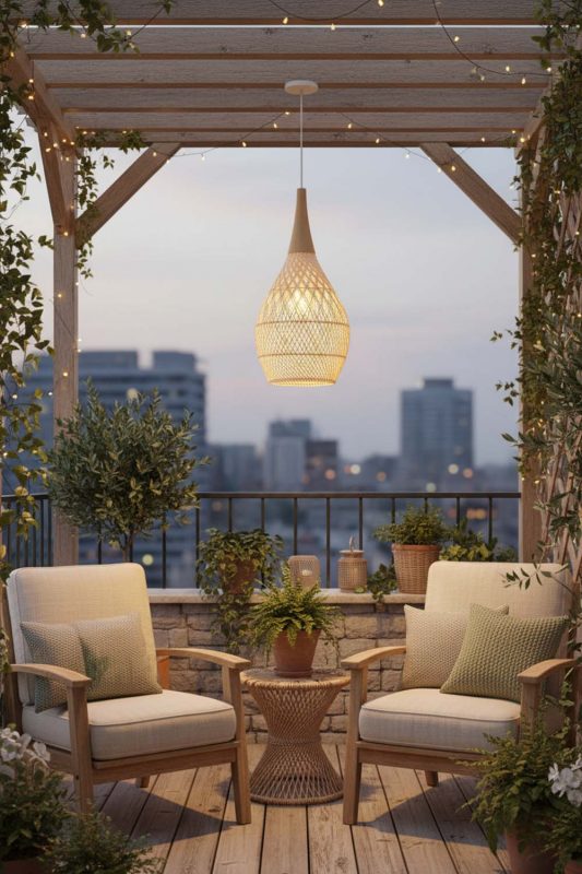 Balcony Vintage Wood Rattan Pendant Light D - Cozy & Relaxing