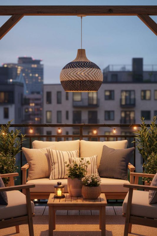Balcony White Blue Rattan Pendant Light - Warm Evening Glow