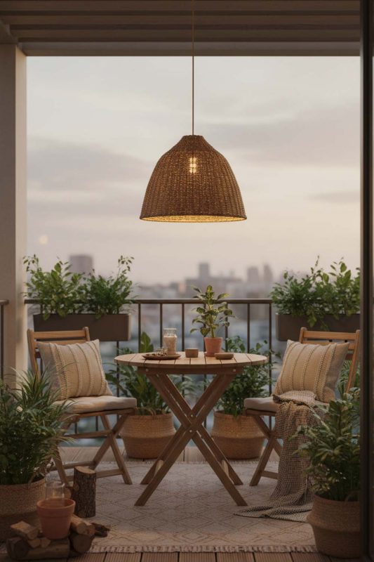 Balcony Wicker Bell Pendant Light - Romantic Outdoor Corner