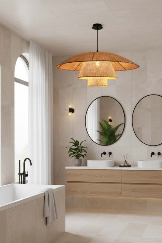 Bathroom 3 Tier Rattan Chandelier - Bright & Elegant