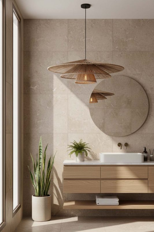 Bathroom 3 Tiered Rattan Pendant Light - Spa-like Ambience