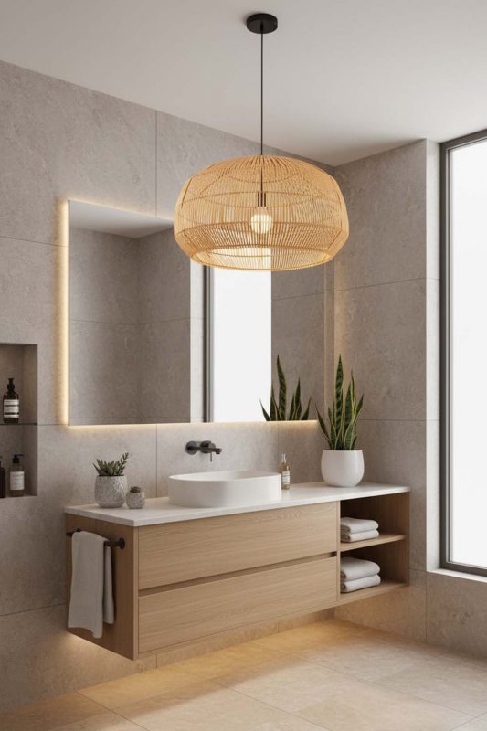 Bathroom Bamboo Cage Pendant Light A - Minimal & Modern