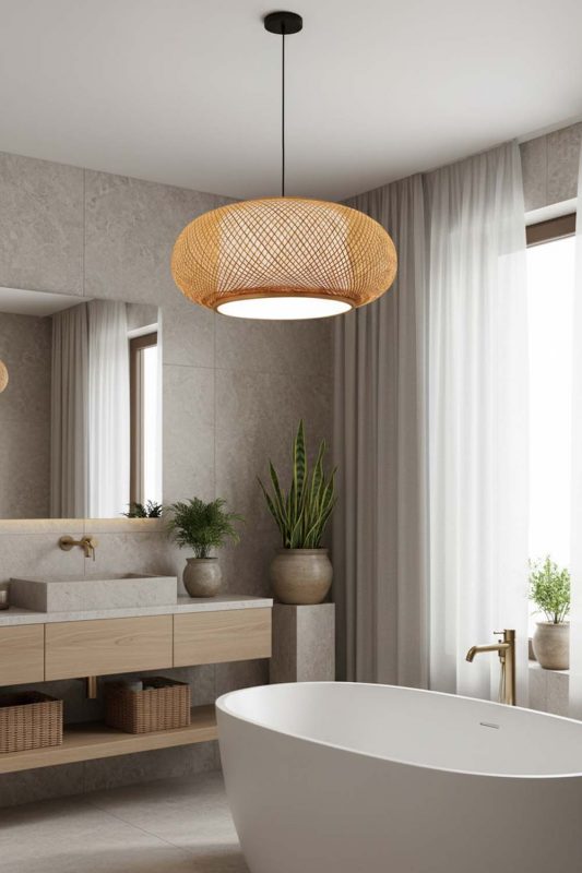 Bathroom Bamboo Donut Pendant Light - Spa-like Ambience