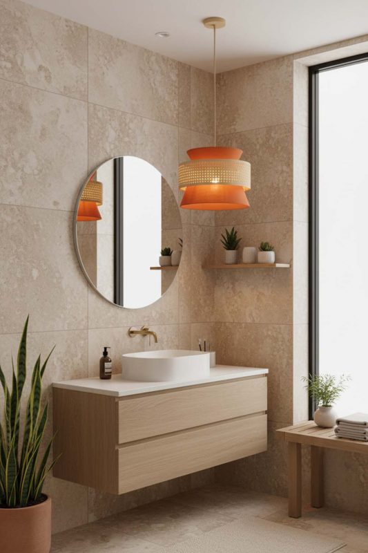 Bathroom Bamboo Fabric Shade Pendant Light - Calm & Luxurious