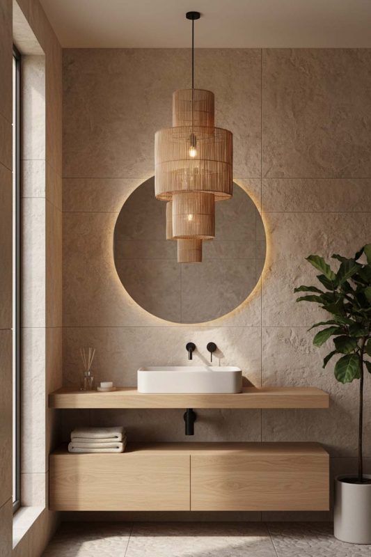 Bathroom Bamboo Lantern Geometric Pendant Light - Minimal & Modern