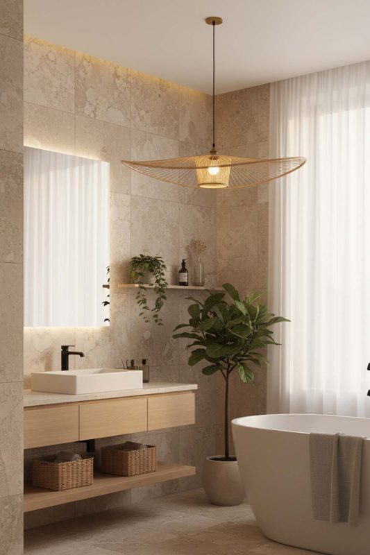 Bathroom Bamboo Wave Pendant Light - Spa-like Ambience