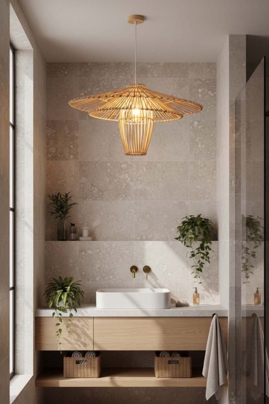 Bathroom Beige Bamboo Starburst Pendant Light - Spa-like Ambience