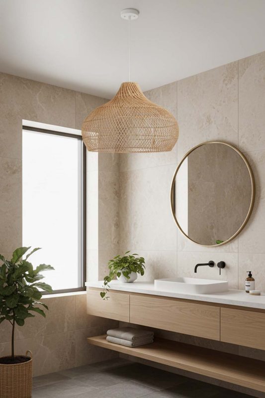 Bathroom Beige Kloe Rattan Pendant Light - Bright & Elegant