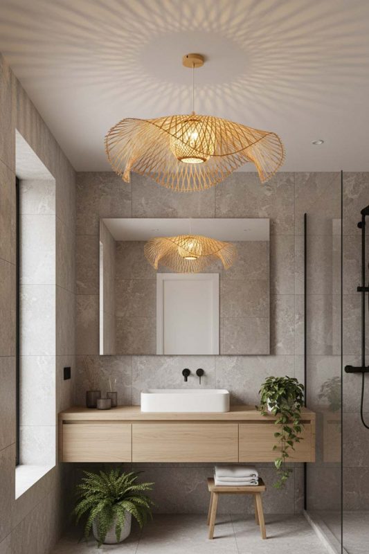 Bathroom Beige Lotus Bamboo Pendant Light - Spa-like Ambience