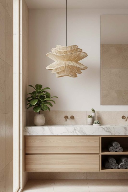 Bathroom Beige Vietnamese Flower Rattan Chandelier - Calm & Luxurious