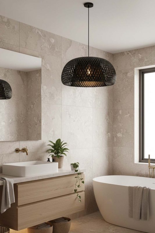Bathroom Black Bamboo Basket Light Shade - Spa-like Ambience