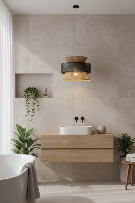 Bathroom Black Bamboo Silk Pendant Light - Spa-like Ambience