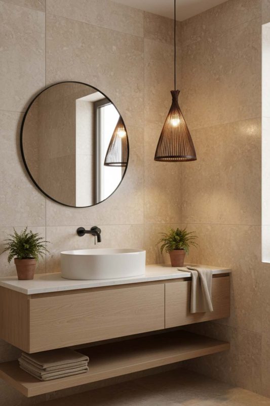 Bathroom Black Bamboo Tapered Pendant Light - Bright & Elegant