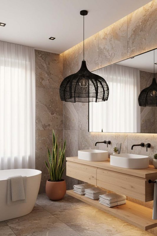 Bathroom Black Bloom Rattan Pendant Light - Minimal & Modern