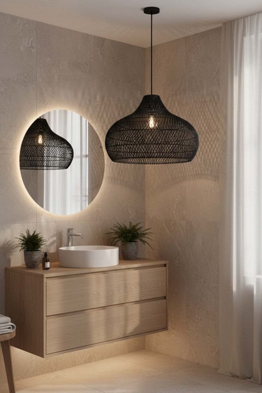 Bathroom Black Kloe Rattan Pendant Light - Minimal & Modern