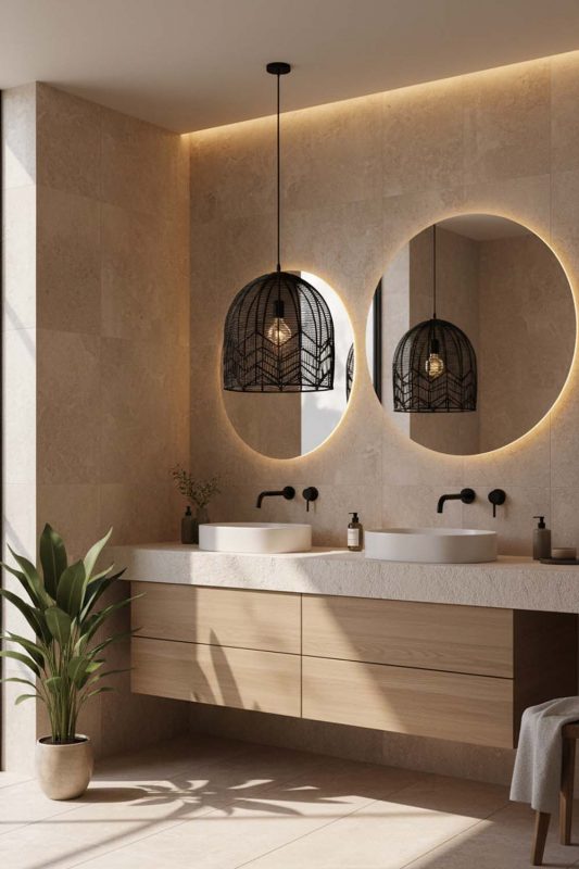 Bathroom Black Rattan Birdcage Pendant Light - Spa-like Ambience