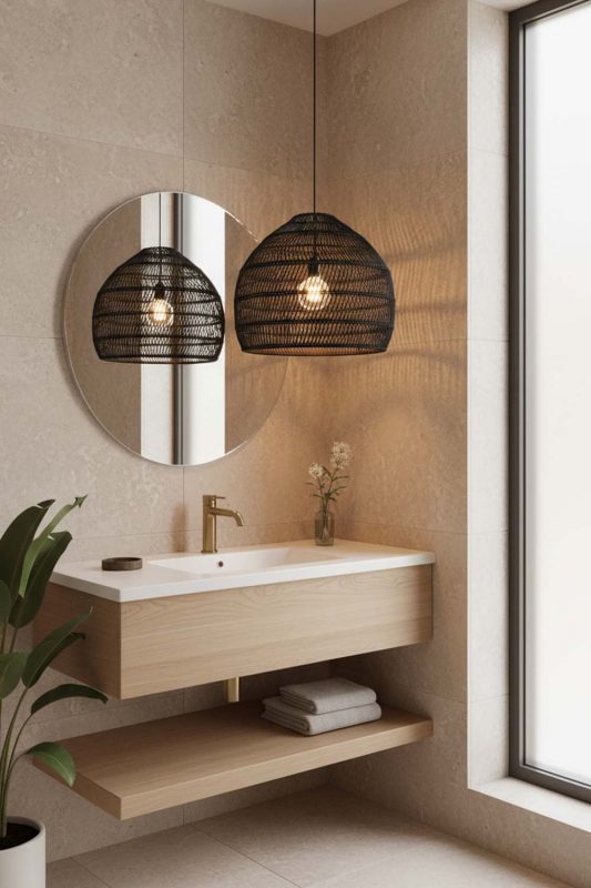 Bathroom Black Rattan Cage Pendant Light - Clean & Refreshing