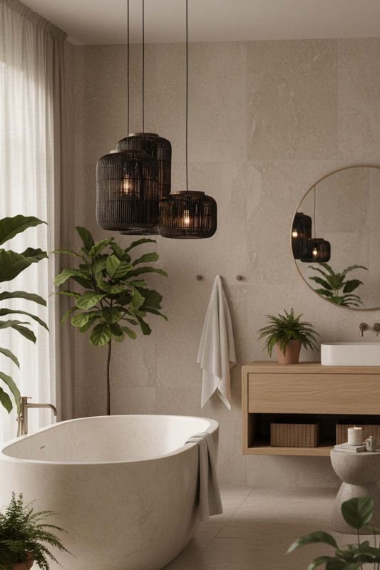 Bathroom Black Rattan Capsule Pendant Light - Calm & Luxurious