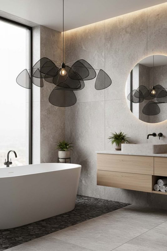 Bathroom Black Rattan Petal Ceiling Light - Bright & Elegant