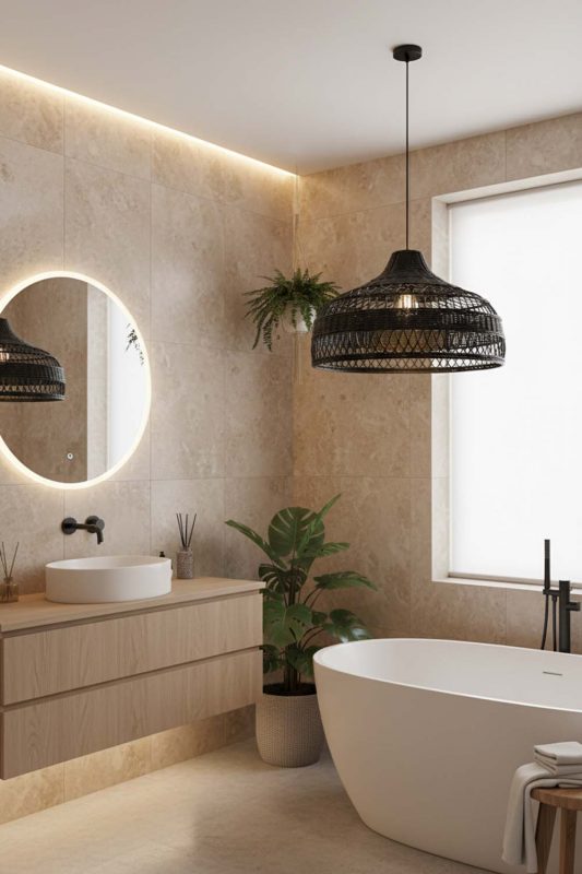 Bathroom Black Rattan Radiant Pendant Lights - Clean & Refreshing