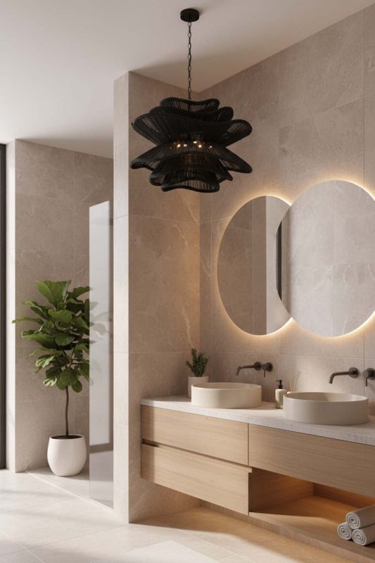 Bathroom Black Vietnamese Flower Rattan Chandelier - Bright & Elegant
