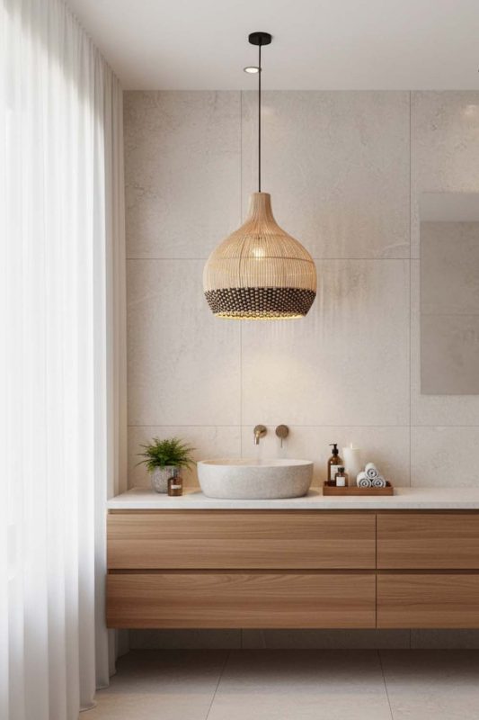 Bathroom Bottom Black Rattan Pendant Light - Clean & Refreshing