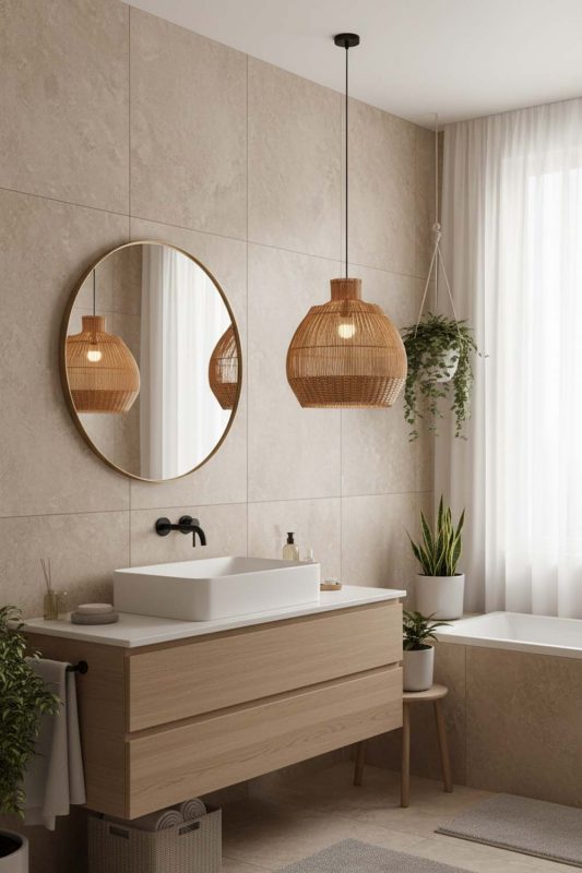 Bathroom Bottom Brown Rattan Pendant - Calm & Luxurious