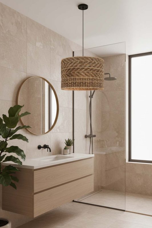 Bathroom Brown Rattan Drum Lamp Shade - Bright & Elegant