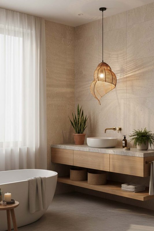 Bathroom Brown Rattan Spiral Pendant Light - Calm & Luxurious