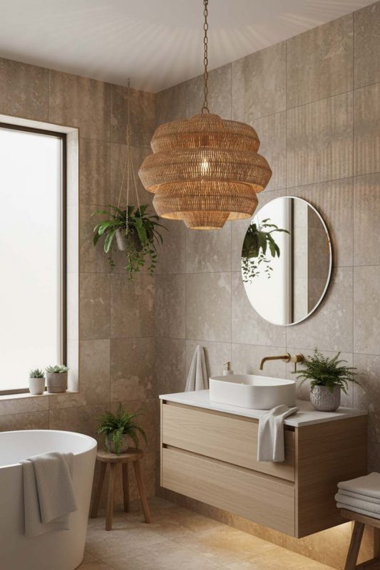 Bathroom Brown Tiered Rattan Chandelier - Spa-like Ambience